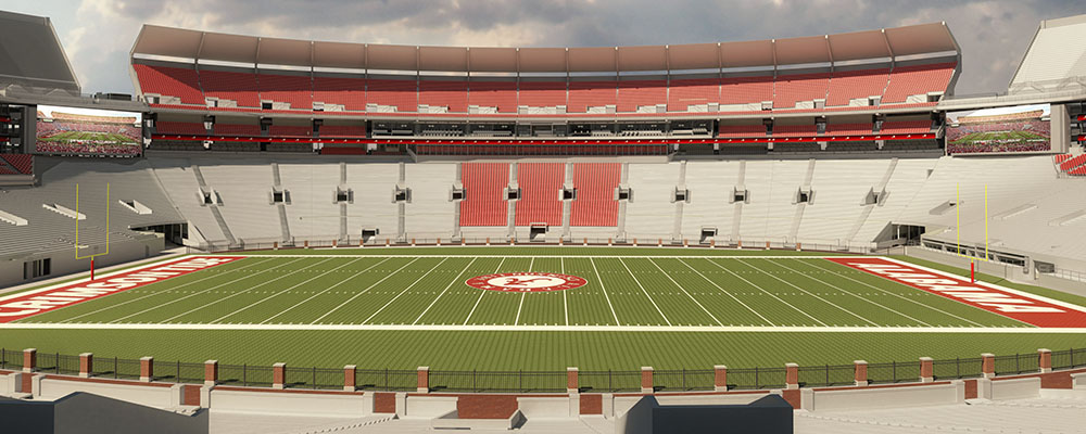 View of the field of Bryant-Denny Stadium renovations
