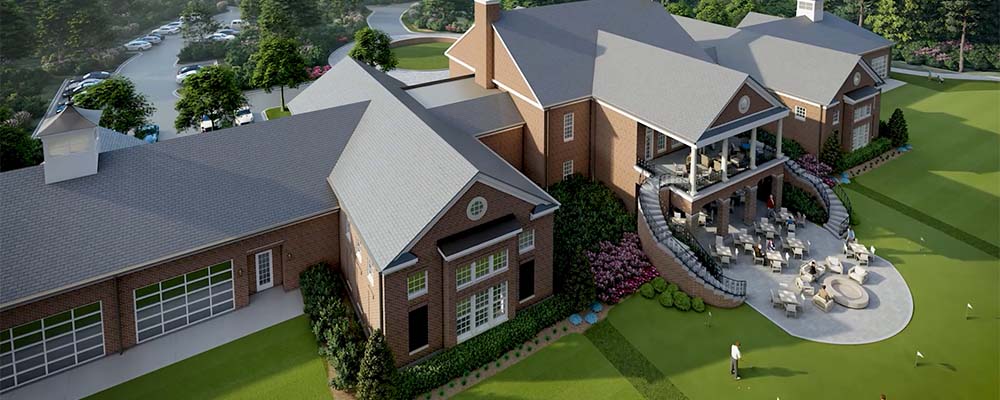 Rendering of the rear exterior of the Golf Practice Facility