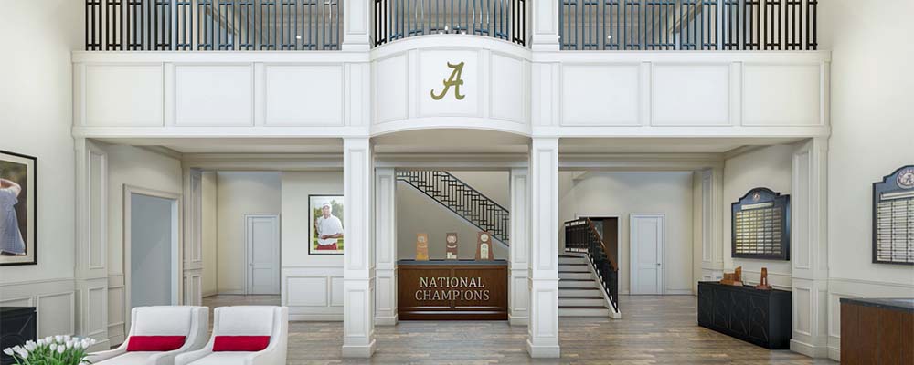 Rendering of the lobby of the Golf Practice Facility
