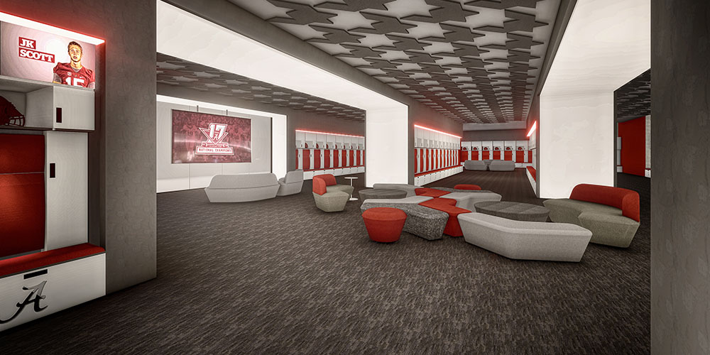 Rendering of the locker room inside the Mal M. Moore Athletic Facility